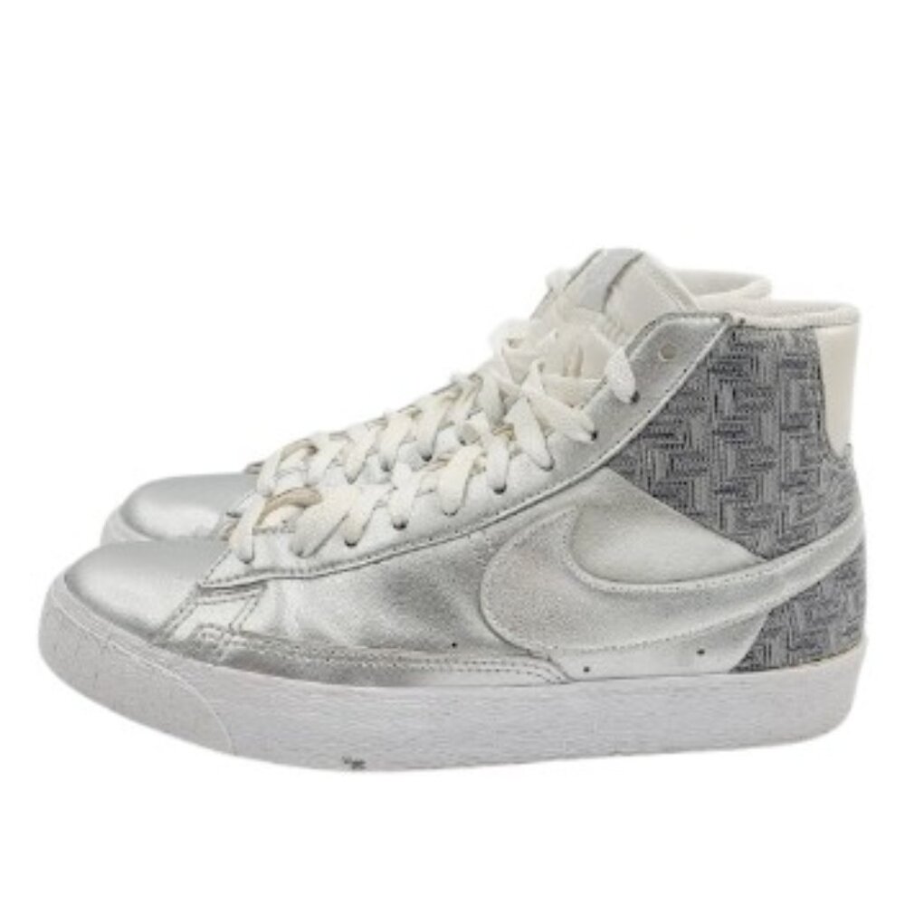 Nike Men's Silver White SP Metallic Mid-Top Leather Athletic Sneaker Size 5